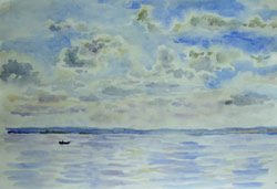 Der Gorkij-Stausee. Wolken. 2007. Aquarell auf Papier. 26 x 18 cm. Nicht zum Verkauf.