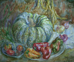 Still life with pumpkin. 2000. Watercolour on paper. 51 x 43 cm. Private collection.