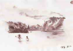 Am Schlachtensee 1. 2012. Wasserfarbe auf Papier. 21 x 14,8 cm.