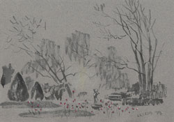 Im Park Steglitz. 2013. Wasserfarbe, Kreide, Pastelle  auf Papier. 29,7 x 20,9 cm.