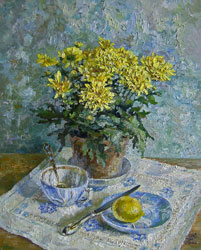 Still life with chrysanthemums. 2008. Oil on canvas. 40 x 50 cm. Private collection.