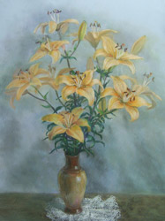 Apricot-lilies. 2005. Pastel on paper. 47 x 62 cm. Private collection.