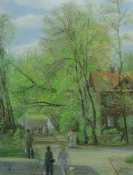 My street. First leaves. 2005. Pastel on paper. 38 x 50 cm.