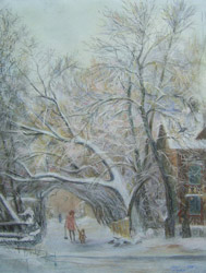 My street. Frosty morning. 2002. Pastel on paper. 38 x 50 cm. Private collection.