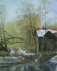 My street. The last snow. 2005. Pastel on paper. 40 x 50 cm. Not for sale