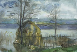 Hochwasser im Dorf. 1998. Aquarell auf Papier. 30 x 21 cm.
