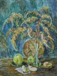 Lärchenzweig. 2002. Aquarell, Pastell auf Papier. 43 x 57 cm.