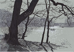 At the lake (Schlachtensee 1). 2015. Ink on paper. 29,7 x 21 cm.
