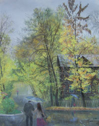 My street. Golden autumn. 2006. Pastel on paper. 40 x 50 cm. Not for sale